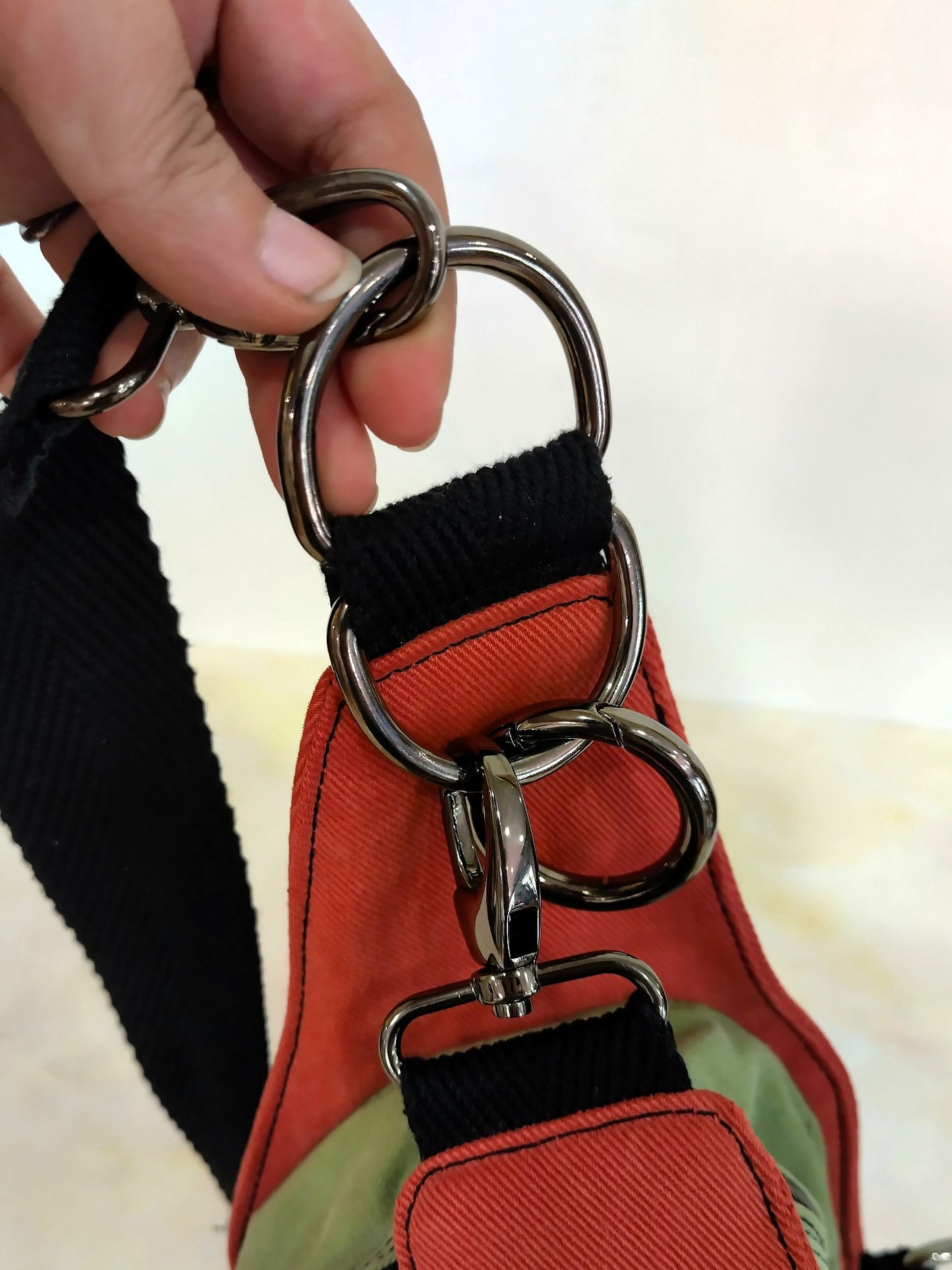 Mochila multiposición vaquera verde y naranja